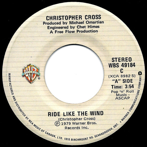 Christopher Cross : Ride Like The Wind (7", Single)
