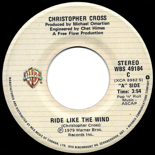 Christopher Cross : Ride Like The Wind (7", Single)