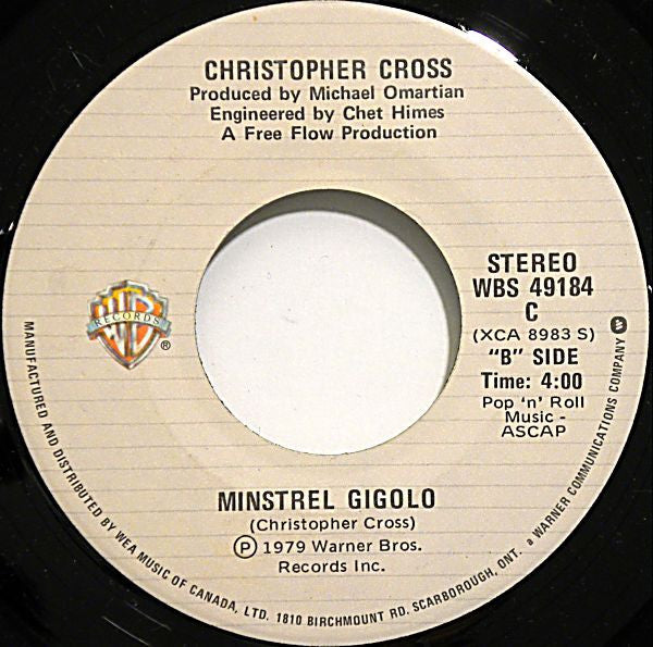 Christopher Cross : Ride Like The Wind (7", Single)