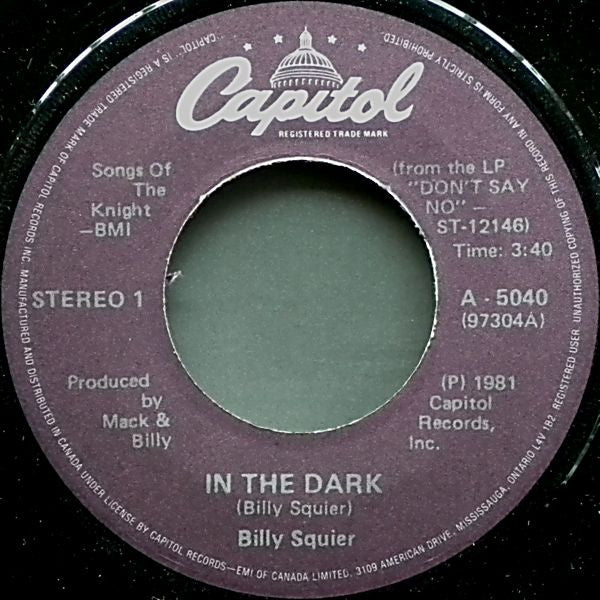 Billy Squier : In The Dark (7", Single)