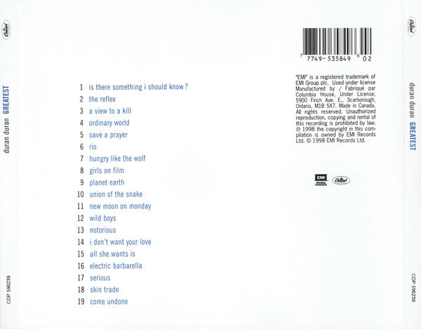 Duran Duran : Greatest (CD, Comp, Club)