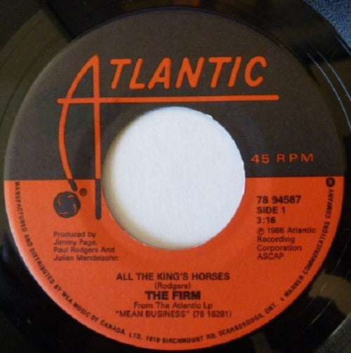 The Firm (7) : All The Kings Horses / Fortune Hunter (7", Single)