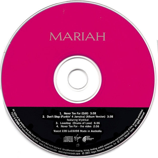 Mariah* Featuring Mystikal : Never Too Far / Don't Stop (Funkin' 4 Jamaica) (CD, Single, Enh)