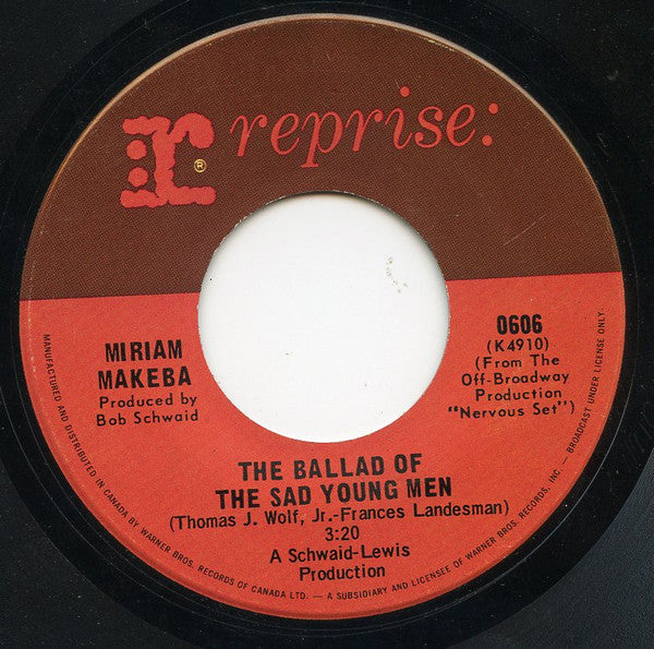 Miriam Makeba : Pata Pata / The Ballad Of The Sad Young Men (7", Single, RE)