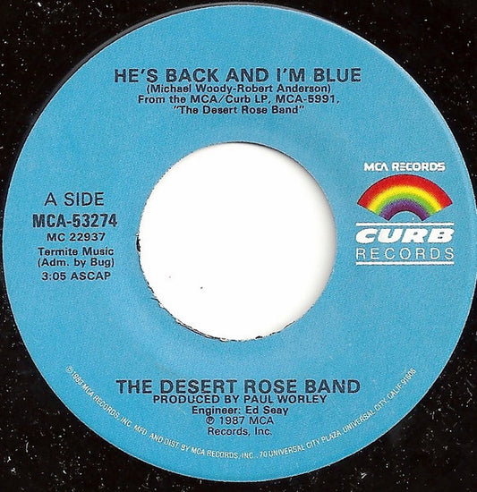 Desert Rose Band : He's Back And I'm Blue (7", Glo)