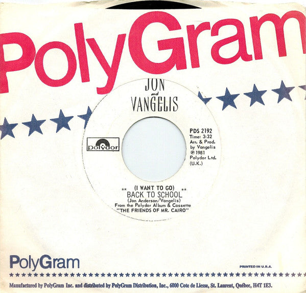 Jon And Vangelis* : (I Want To Go) Back To School (7", Single)
