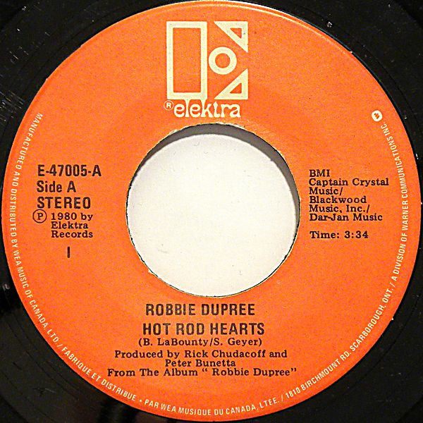 Robbie Dupree : Hot Rod Hearts  (7", Single)