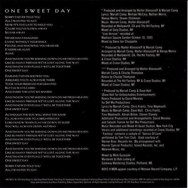 Mariah Carey & Boyz II Men : One Sweet Day (CD, Maxi)