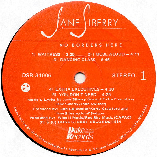 Jane Siberry : No Borders Here (LP, Album)