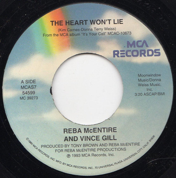 Reba McEntire : The Heart Won't Lie (7", Single)