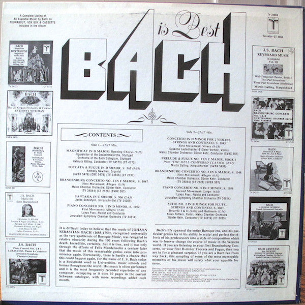 Johann Sebastian Bach, Helmuth Rilling • Anthony Newman • János Sebestyén • Lukas Foss • Günter Kehr : Bach Is Best (LP, Comp)