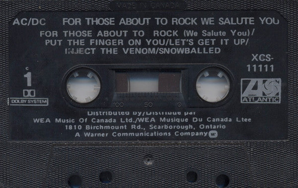 AC/DC : For Those About To Rock We Salute You (Cass, Album)