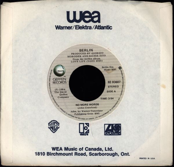 Berlin : No More Words (7", Single)