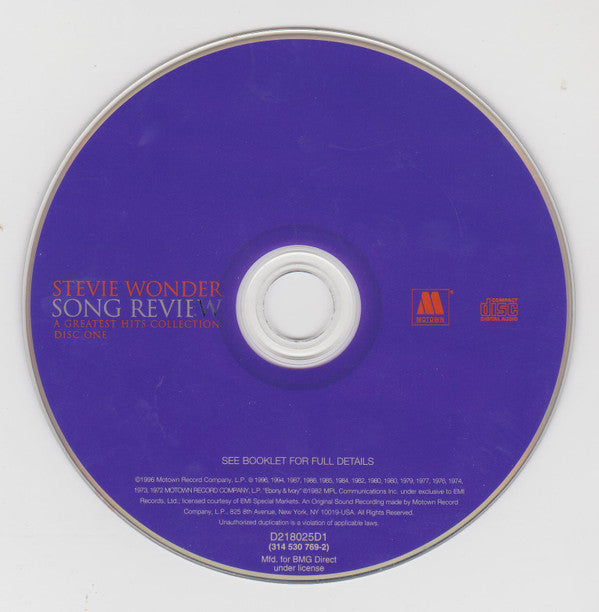 Stevie Wonder : Song Review - A Greatest Hits Collection (2xCD, Comp, Club, BMG)