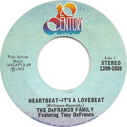 The DeFranco Family : Heartbeat - It's A Lovebeat (7", Single)