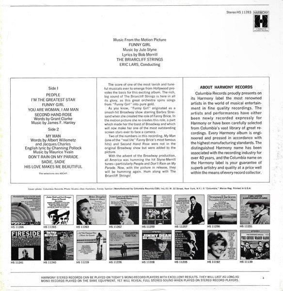 The Briarcliff Strings : Music From The Motion Picture Funny Girl (LP)