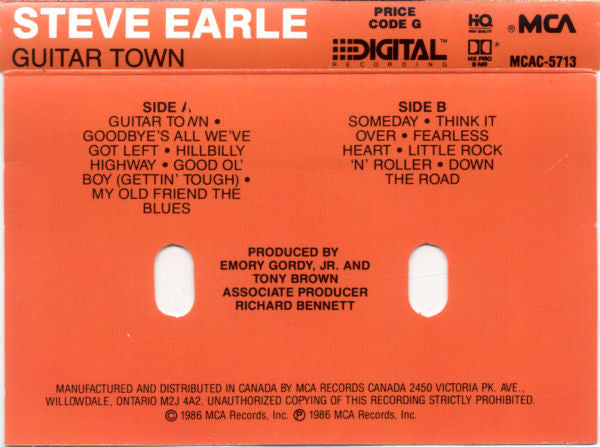 Steve Earle : Guitar Town (Cass, Album, Dol)