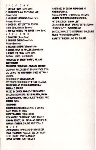 Steve Earle : Guitar Town (Cass, Album, Dol)