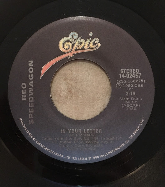 REO Speedwagon : In Your Letter (7", Single)