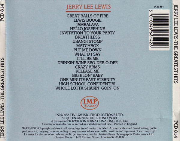 Jerry Lee Lewis : The Greatest Hits (CD, Comp)
