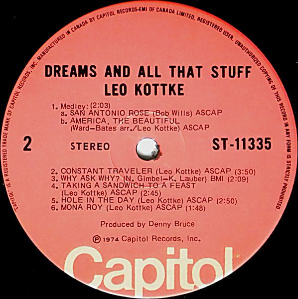 Leo Kottke : Dreams And All That Stuff (LP, Album)