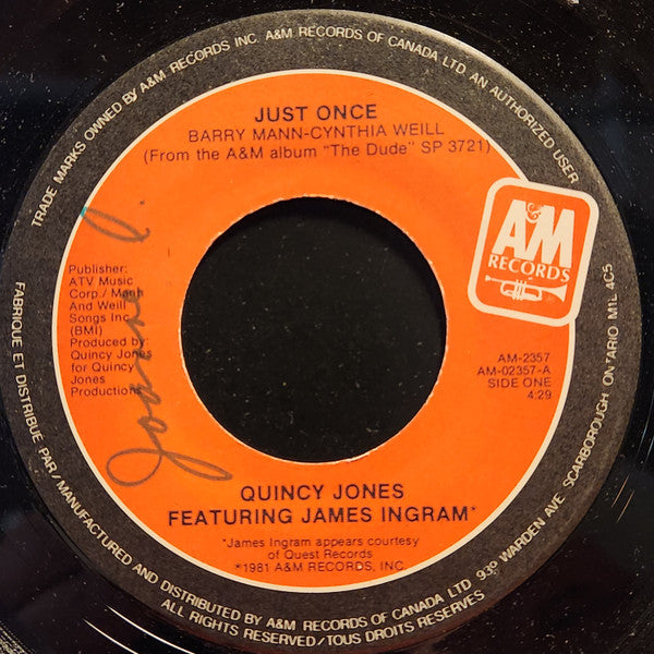 Quincy Jones Featuring James Ingram : Just Once / The Dude (7", Single)