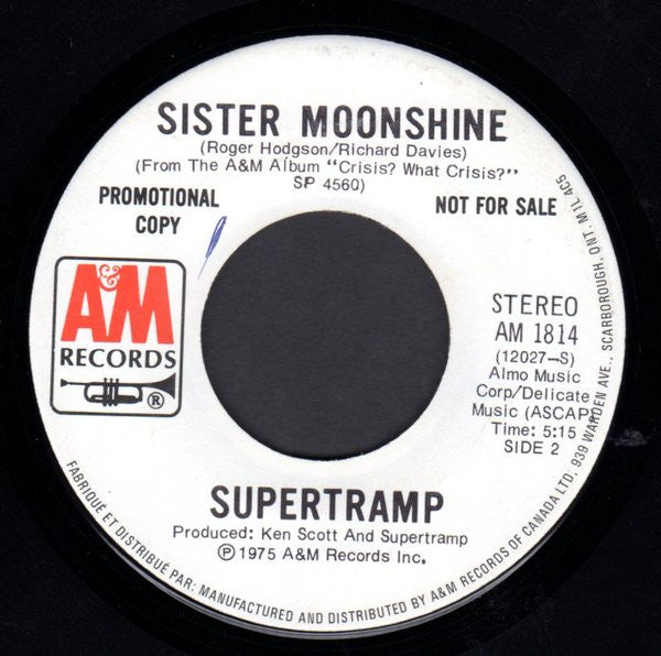 Supertramp : Ain't Nobody But Me / Sister Moonshine (7", Promo)