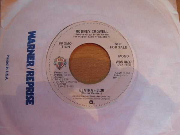 Rodney Crowell : Elvira (7", Mono, Promo)