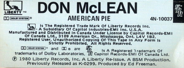 Don McLean : American Pie (Cass, Album, RE, SDR)