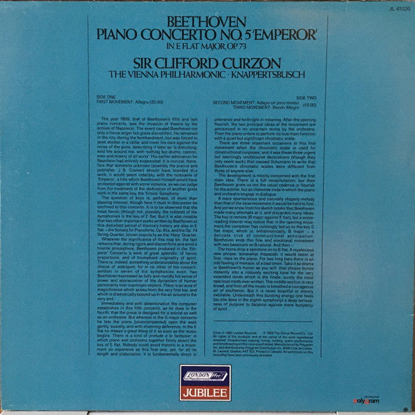 Beethoven*, Sir Clifford Curzon* , With The Vienna Philharmonic* , Conducted By Knappertsbusch* : Piano Concerto No. 5 'Emperor' (LP, Album, RE)