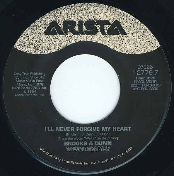 Brooks & Dunn : I'll Never Forgive My Heart (7", Single)