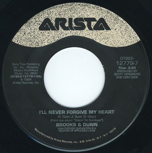 Brooks & Dunn : I'll Never Forgive My Heart (7", Single)