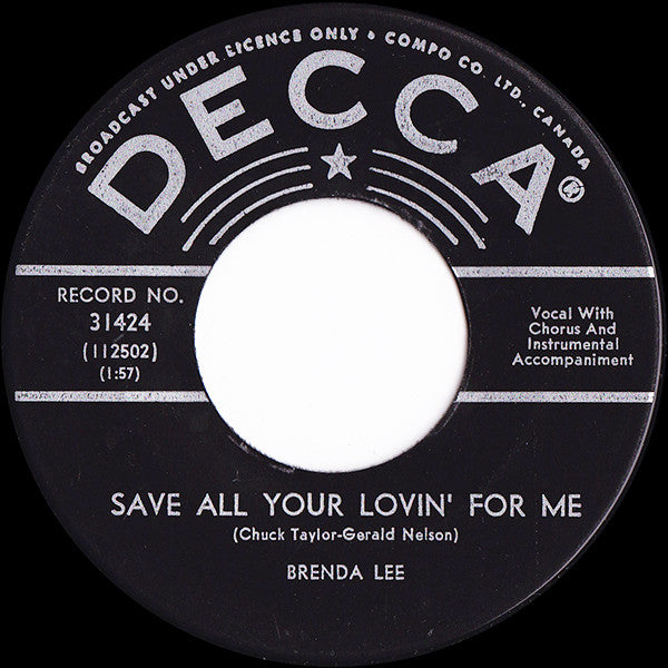 Brenda Lee : All Alone Am I / Save All Your Lovin' For Me (7", Single)