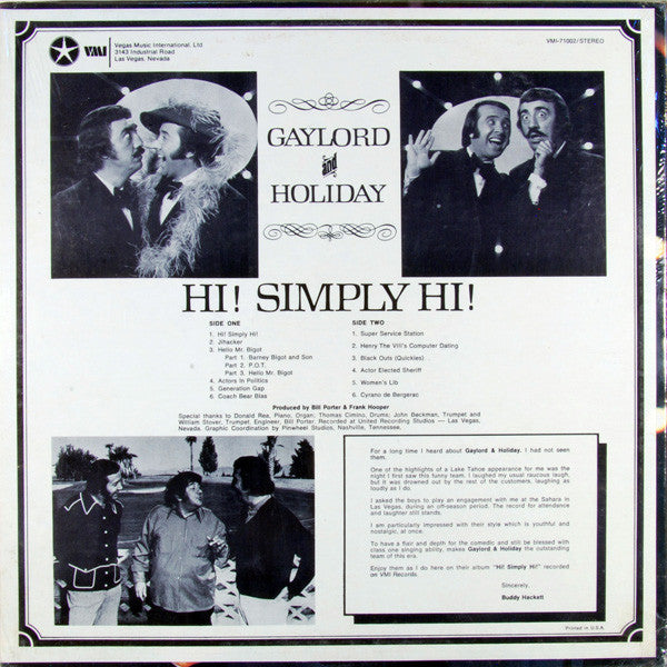 Ron Gaylord And Burt Holiday* : Hi! Simply Hi! (LP)