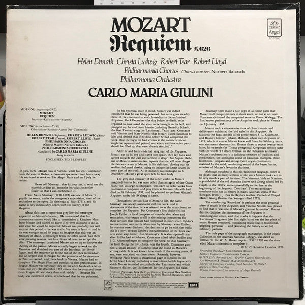 Mozart* - Carlo Maria Giulini, Philharmonia Orchestra, Philharmonia Chorus : Requiem K. 626 (LP, Album, RP)