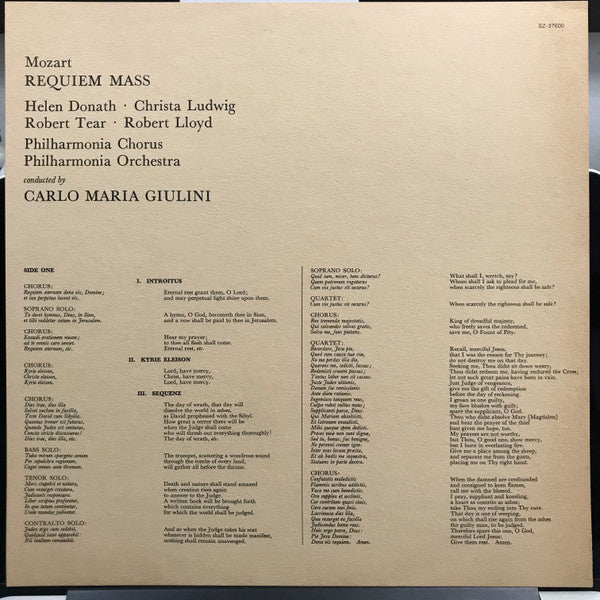 Mozart* - Carlo Maria Giulini, Philharmonia Orchestra, Philharmonia Chorus : Requiem K. 626 (LP, Album, RP)
