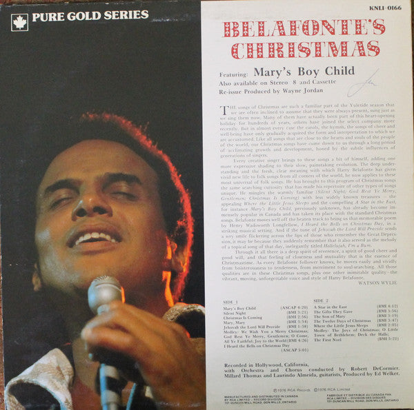 Harry Belafonte : Belafonte's Christmas (LP, Album, RE)