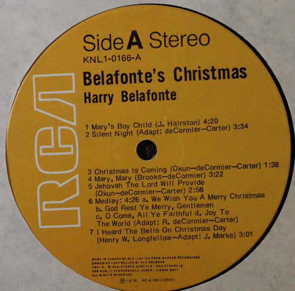 Harry Belafonte : Belafonte's Christmas (LP, Album, RE)