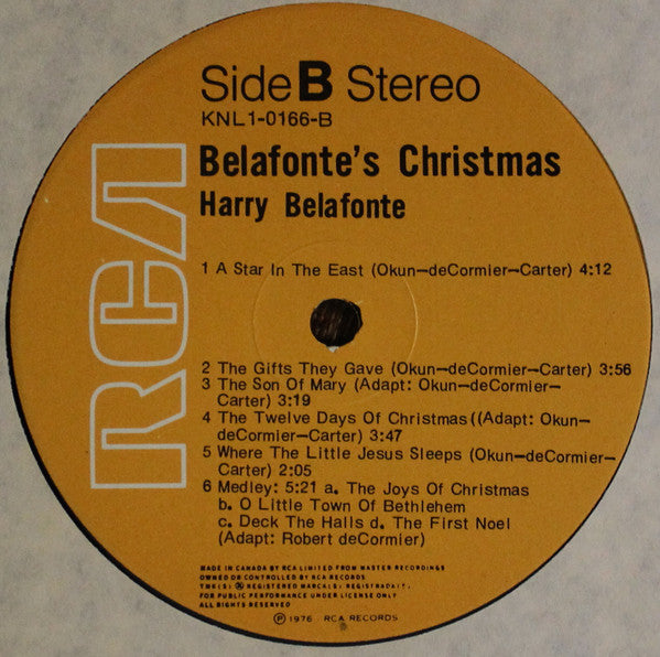 Harry Belafonte : Belafonte's Christmas (LP, Album, RE)