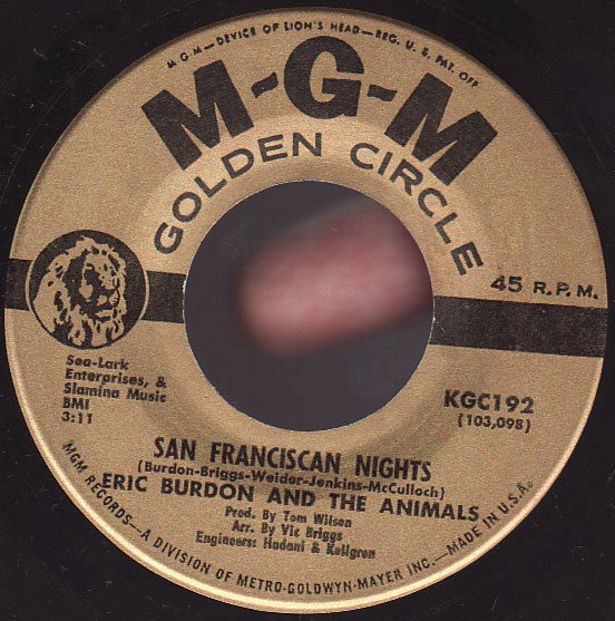 Eric Burdon And The Animals* : San Franciscan Nights / Monterey (7")