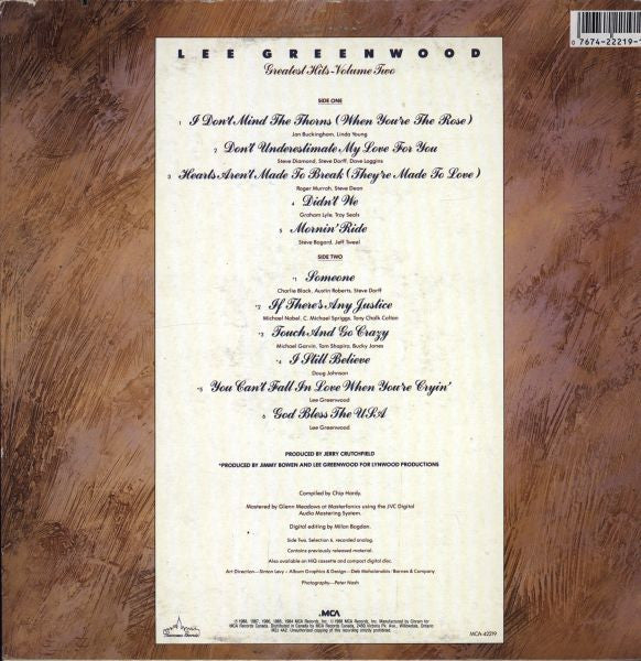 Lee Greenwood : Greatest Hits Volume Two (LP, Album, Comp)