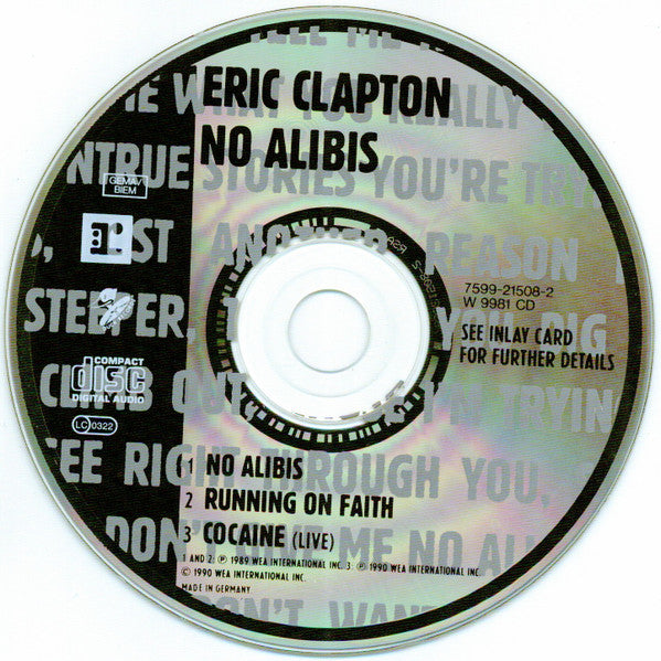 Eric Clapton : No Alibis (CD, Single)
