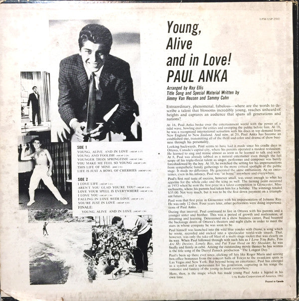Paul Anka : Young, Alive And In Love! (LP, Album, Mono)
