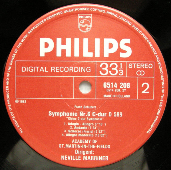 Franz Schubert - The Academy Of St. Martin-in-the-Fields, Sir Neville Marriner : Symphonies Nos. 2 & 6 (LP)