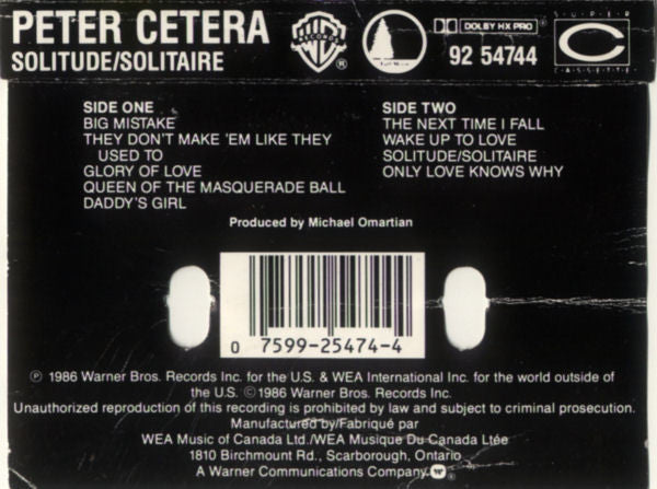 Peter Cetera : Solitude / Solitaire (Cass, Album, Dol)