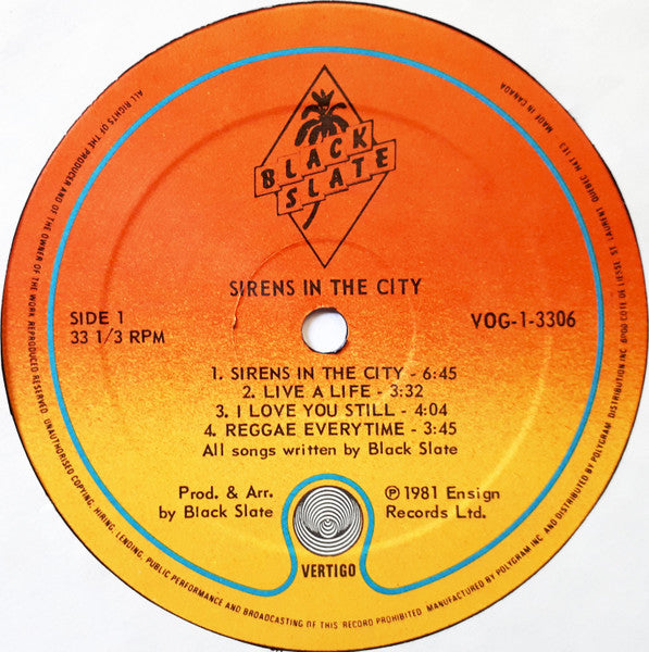 Black Slate : Sirens In The City (LP, Album)
