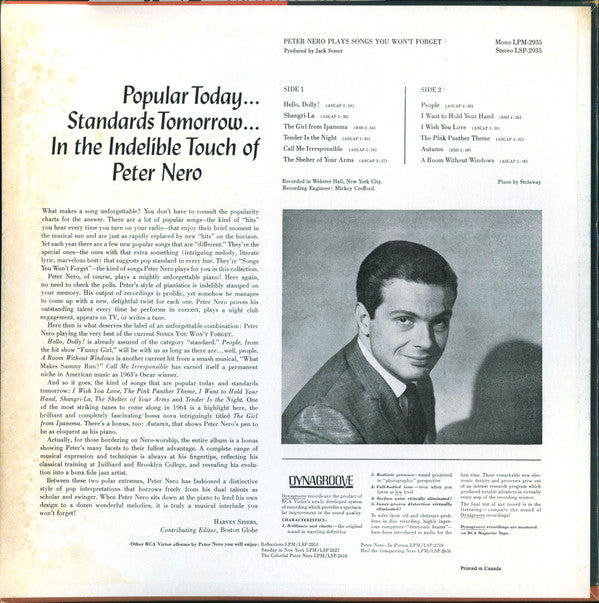 Peter Nero : Peter Nero Plays Songs You Won't Forget (LP, Album)