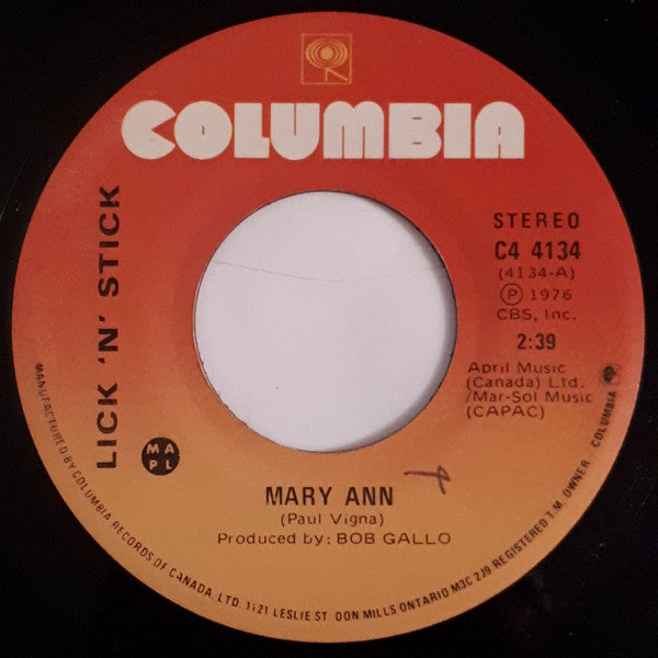 Lick 'N' Stick : Mary Ann (7")