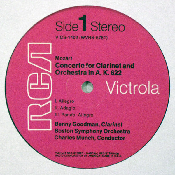 Wolfgang Amadeus Mozart, Benny Goodman, Charles Munch, Boston Symphony Orchestra, Boston Symphony String Quartet : Clarinet Concerto, K. 622 / Clarinet Quintet, K. 581 (LP, RE, Ind)