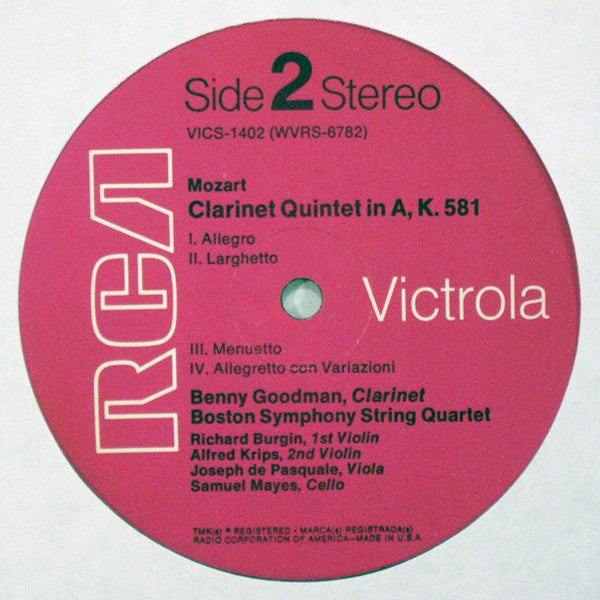 Wolfgang Amadeus Mozart, Benny Goodman, Charles Munch, Boston Symphony Orchestra, Boston Symphony String Quartet : Clarinet Concerto, K. 622 / Clarinet Quintet, K. 581 (LP, RE, Ind)